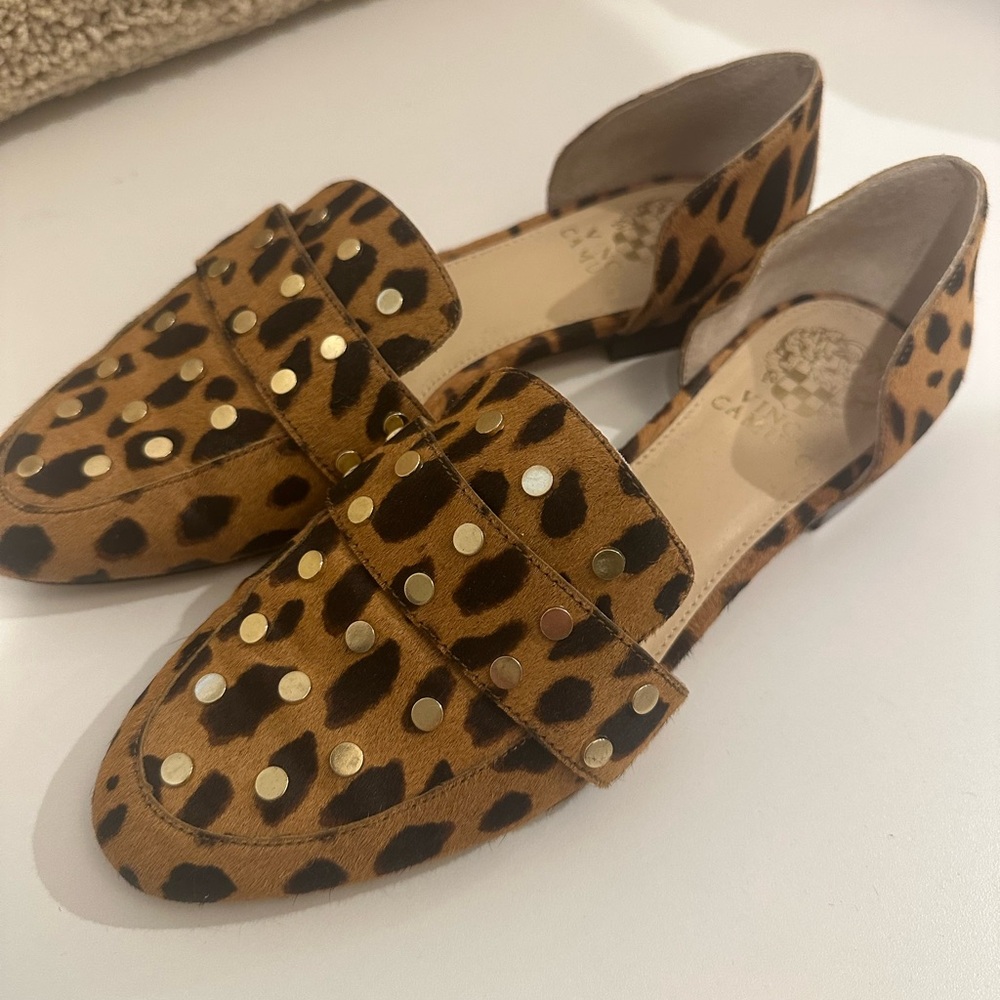 Vince Camuto Leopard Print Flats with Gold Studs